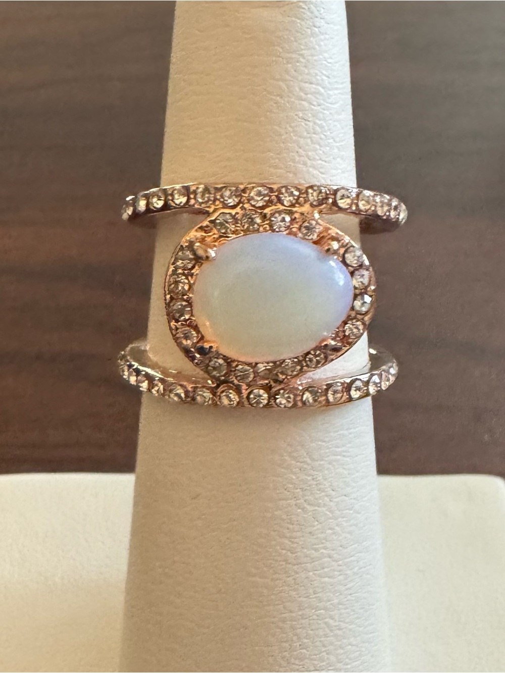 Rose Gold Tone Opalite CZ Wrap Ring Size 6 Statement Ring